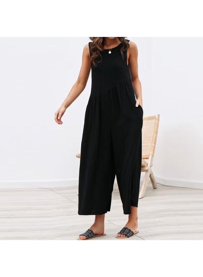 Barbora Linen Summer Casual Backless Casual Women's Jumpsuit LN212SIYAH14 - Image 2